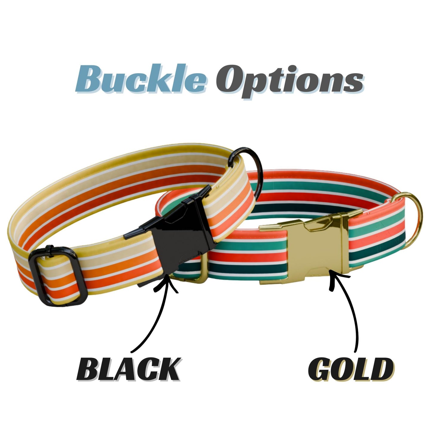 Striped Pattern Personalized Dog Collar Custom Engraved Metal Buckle, Striped Pet Tag (OG-523)