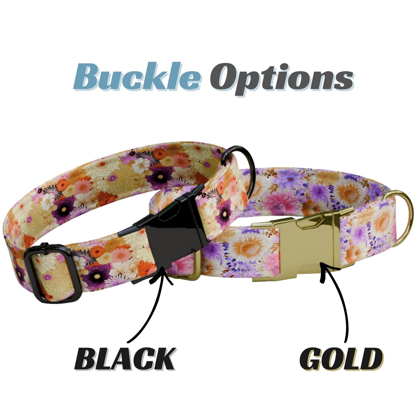 Floral Daisy Personalized Dog Collar Flower Boho Adjustable Collar & Leash Set Pet Gift (OG-524)