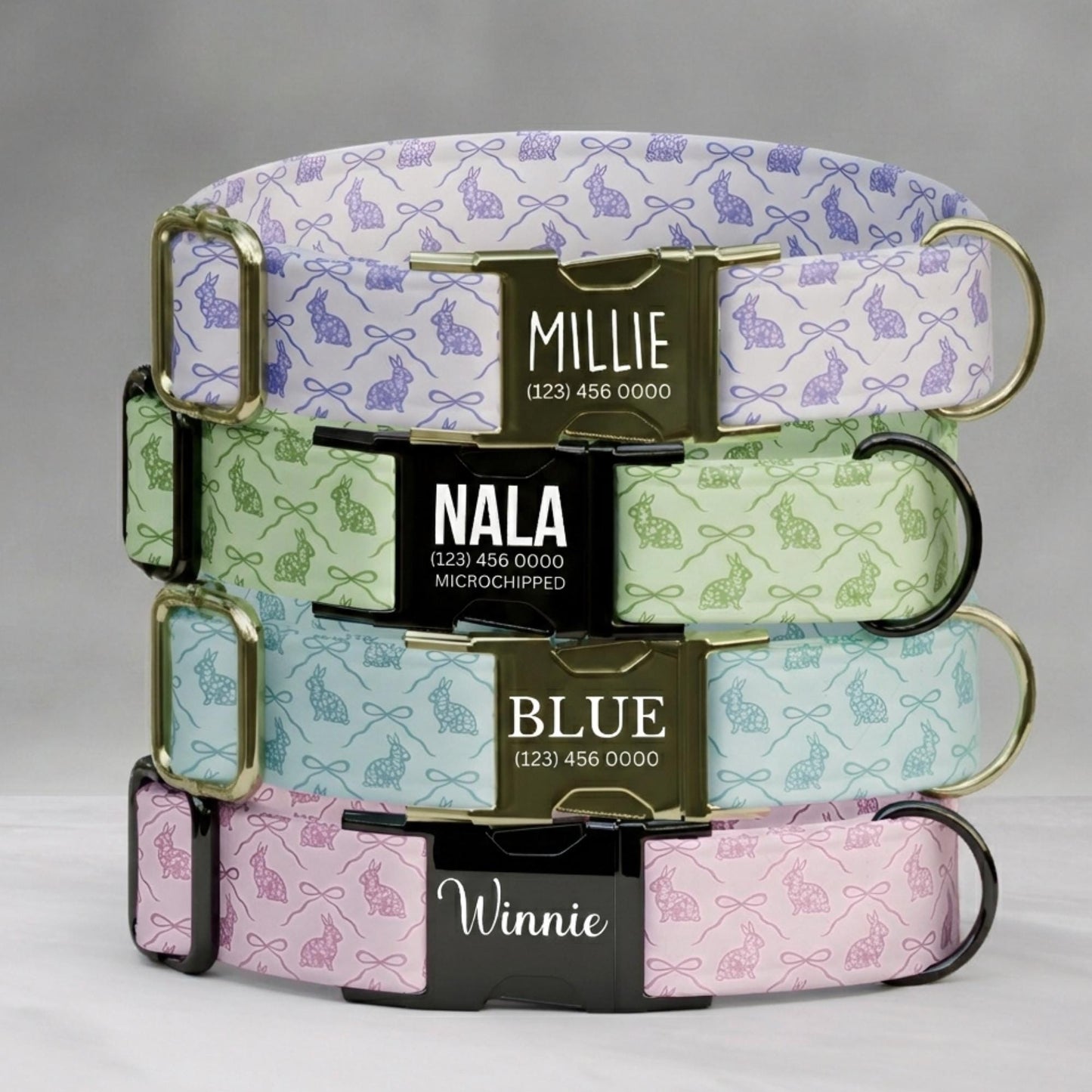 Bunny Dog Collar Personalized Easter Dog Collar Custom Pastel Spring Puppy Collar Rabbit Pattern Pet Collar Gift (OG-473)