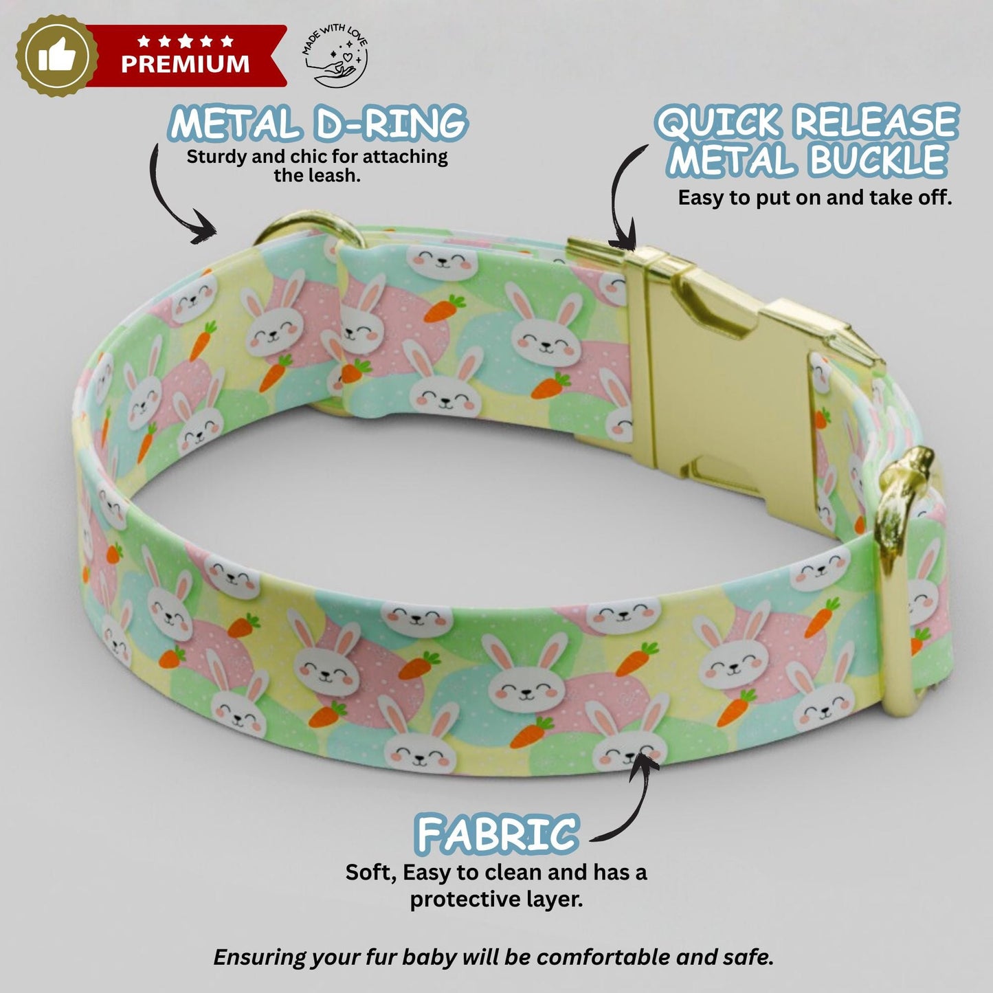 Bunny Dog Collar Personalized Easter Dog Collar Custom Pastel Spring Puppy Collar Rabbit Pattern Pet Collar Gift (OG-474)