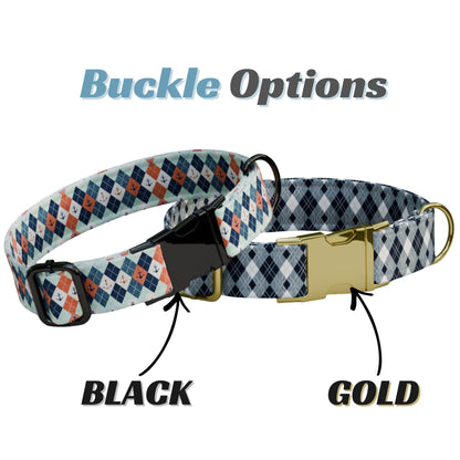 Argyle Personalized Dog Collar Custom Name Diamond Design Argyle Pet ID Tag (OG-529)