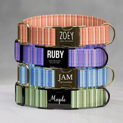 Striped Pattern Personalized Dog Collars & Leash Set, Custom Dog Collar with Name Engraved (OG-533)