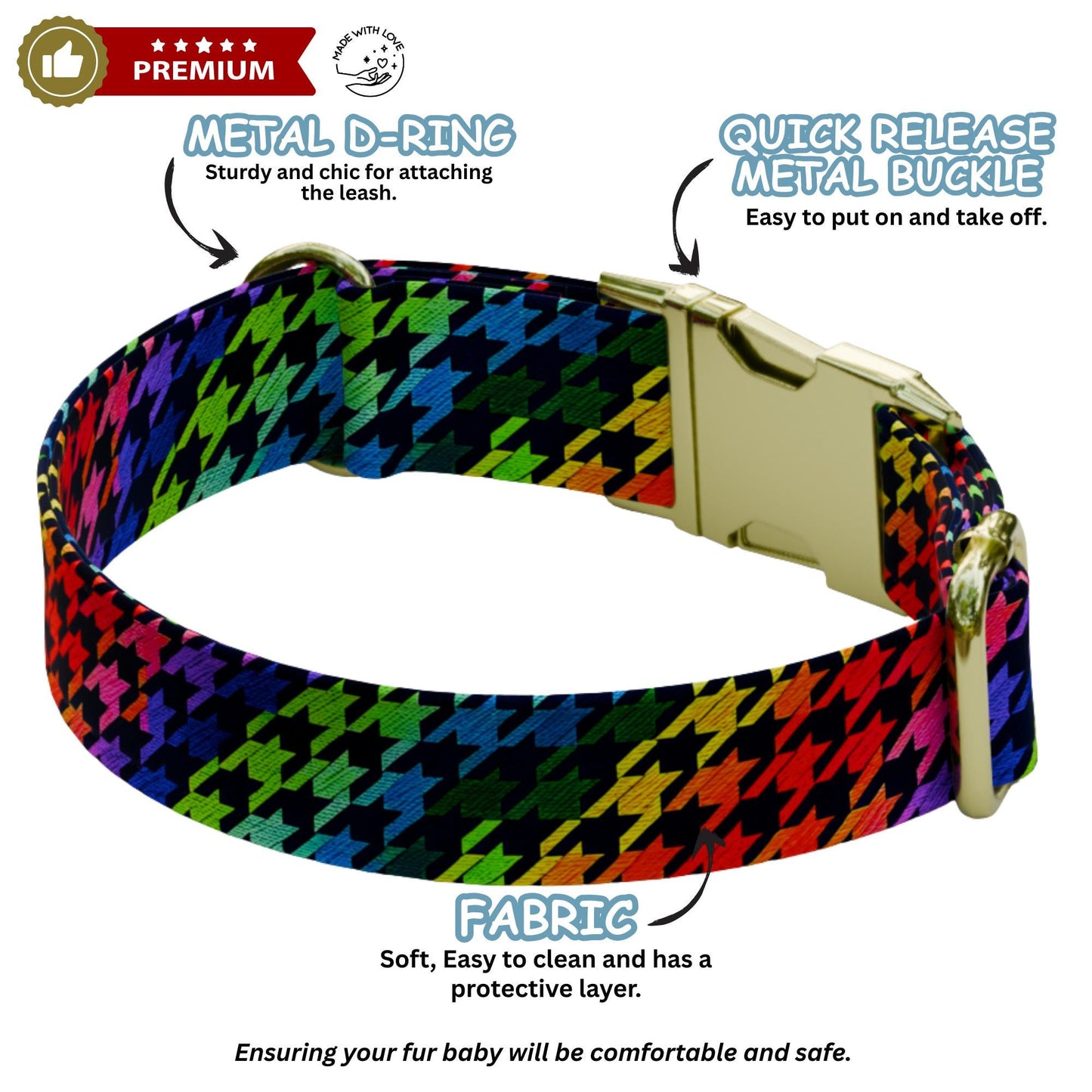 Preppy Plaid Personalized Dog Collar Houndstooth Chic Pup Style Custom Classy Pet Gift (OG-536)