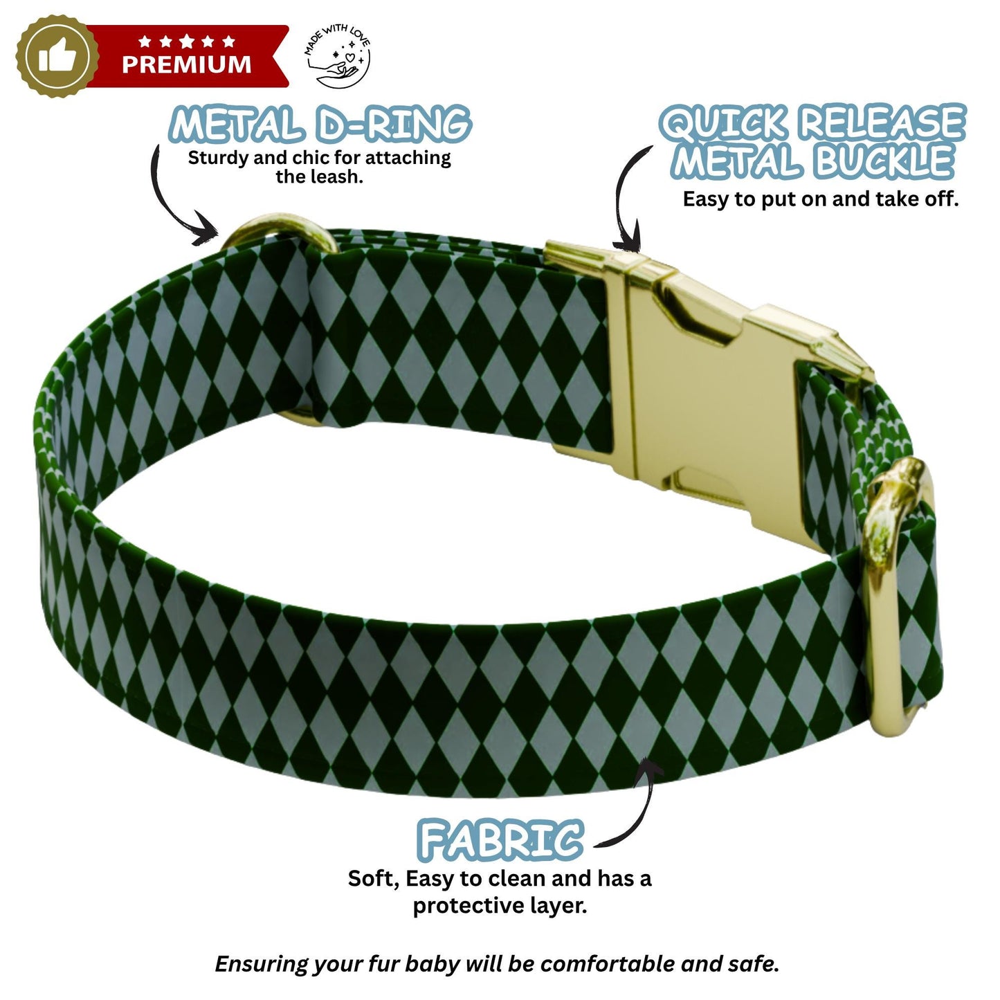 Harlequin Personalized Dog Collar & Leash Set Custom Bold Diamond Pattern Stylish Dog Accessory (OG-542)