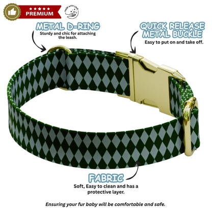 Harlequin Personalized Dog Collar & Leash Set Custom Bold Diamond Pattern Stylish Dog Accessory (OG-542)