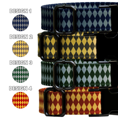 Harlequin Personalized Dog Collar & Leash Set Custom Bold Diamond Pattern Stylish Dog Accessory (OG-542)