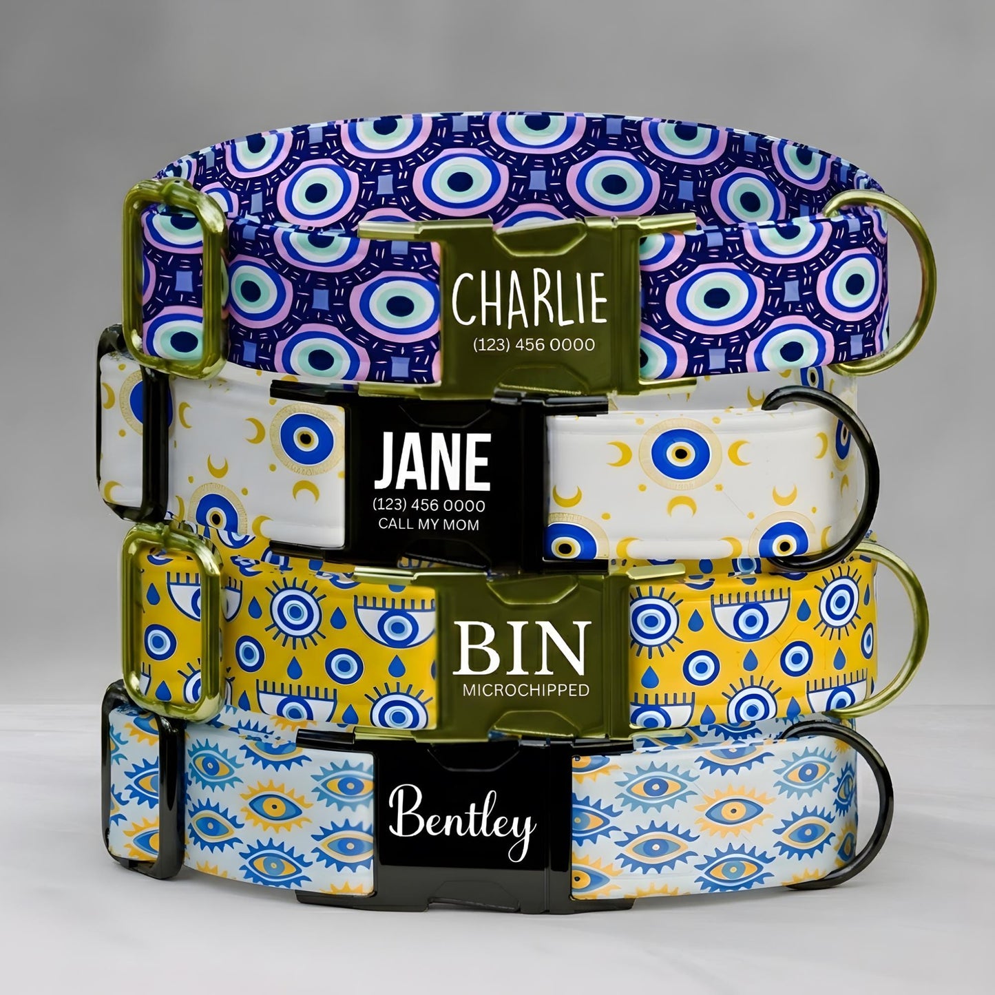 Evil Eye Dog Collar Custom NamePlate Protection Design Personalized Gift for Dogs (OG-501)