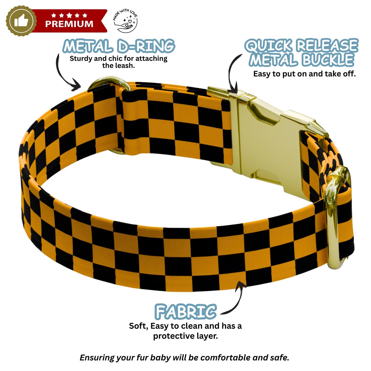 Racing Checkered Personalized Dog Collar & Leash Set Custom Dog Accessory (OG-504)