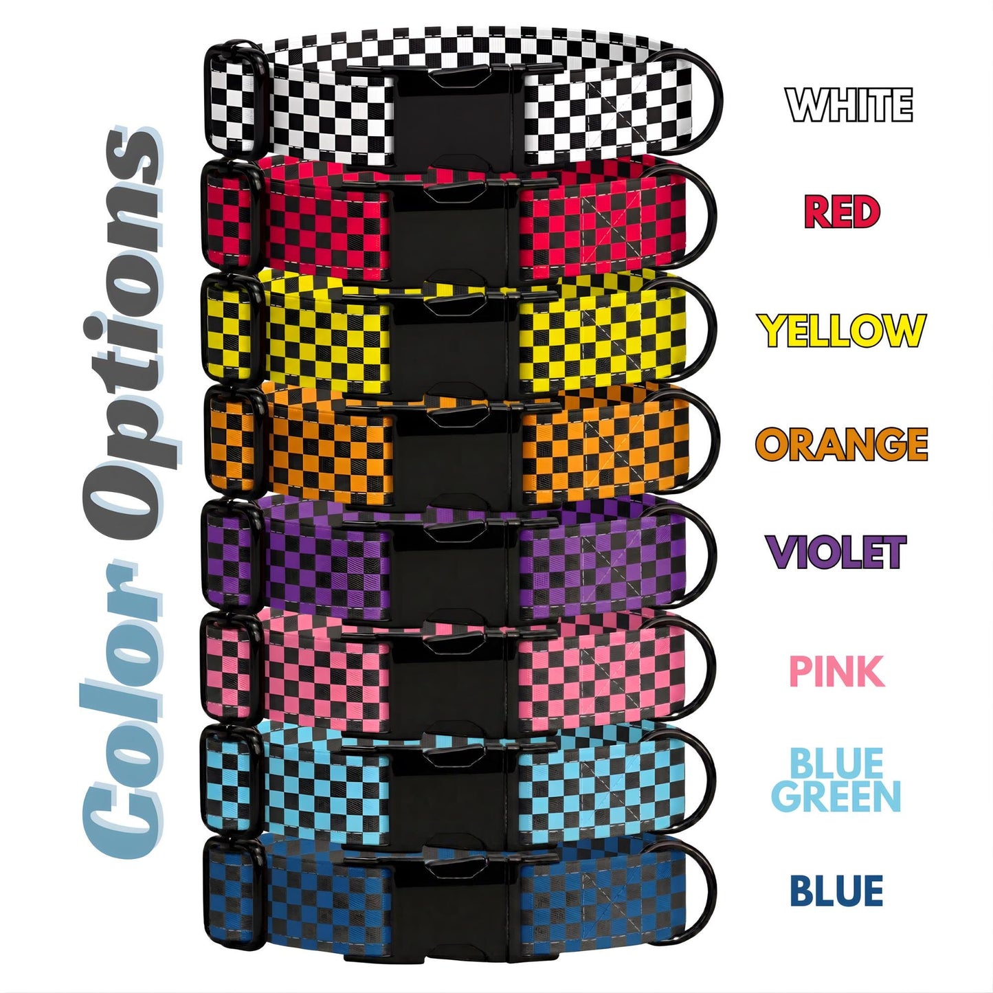 Racing Checkered Personalized Dog Collar & Leash Set Custom Dog Accessory (OG-504)