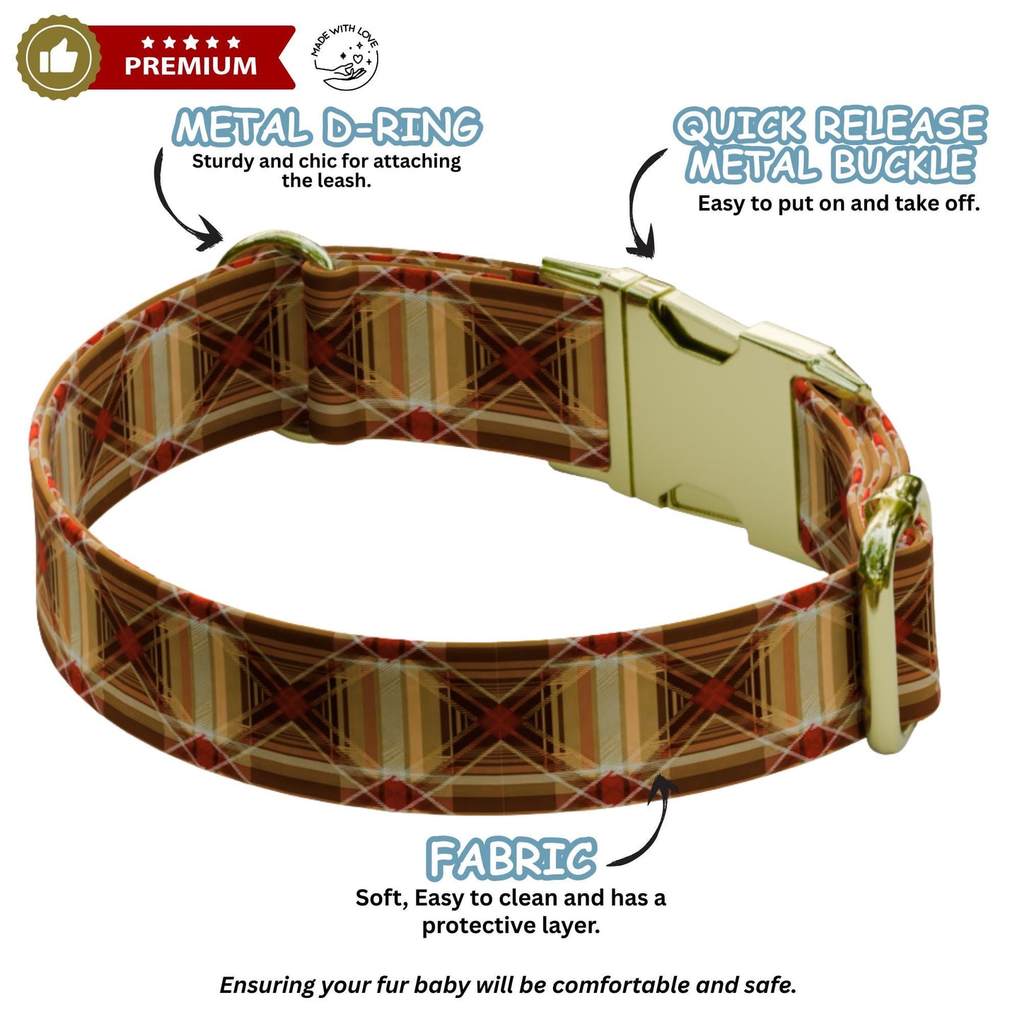 Western Boho  Rustic Floral & Plaid Personalized Dog Collar Leash Set Cowboy Custom Tag (OG-508)