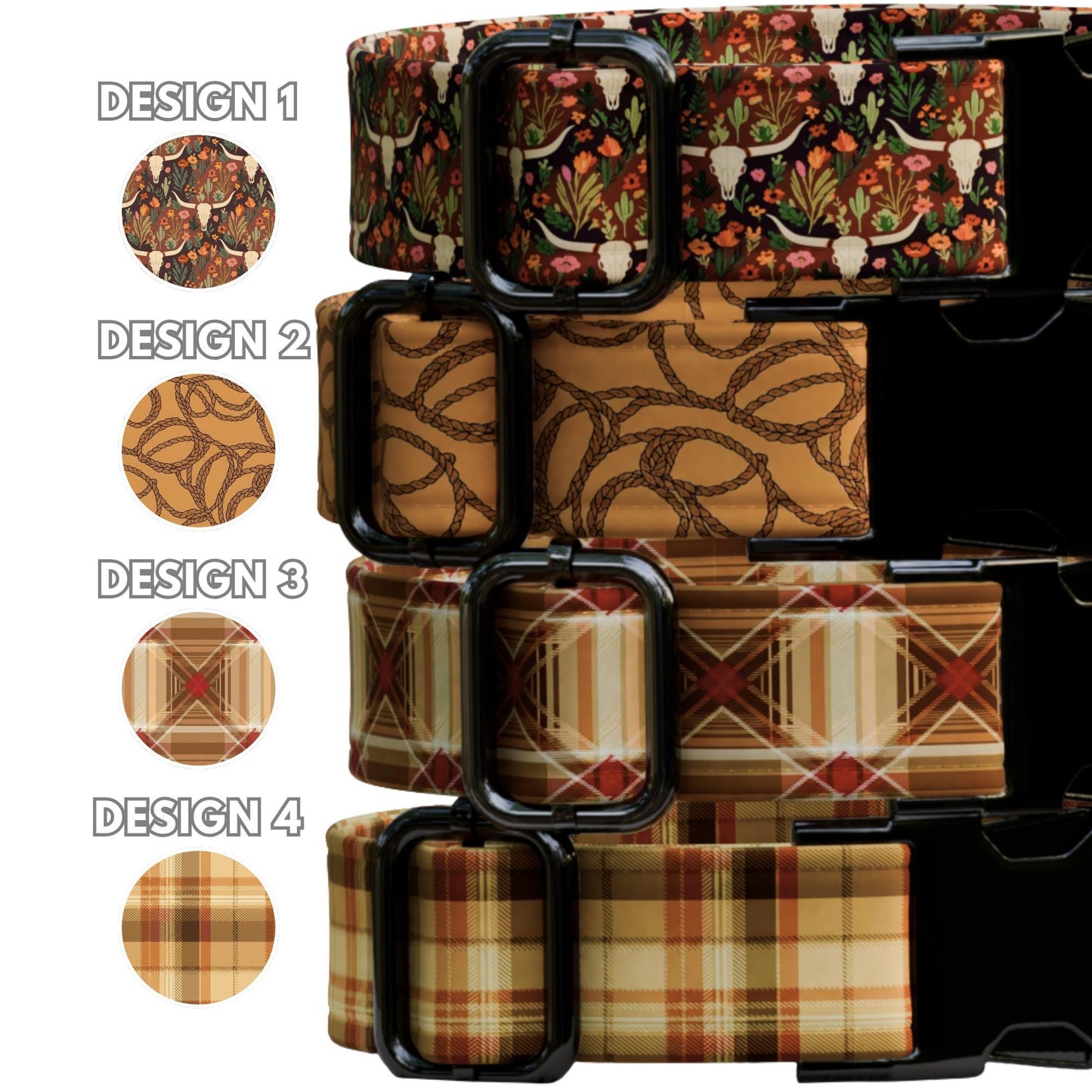 Western Boho  Rustic Floral & Plaid Personalized Dog Collar Leash Set Cowboy Custom Tag (OG-508)