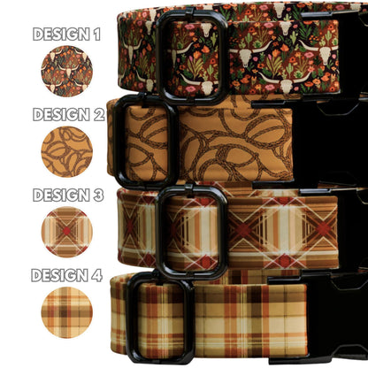 Western Boho  Rustic Floral & Plaid Personalized Dog Collar Leash Set Cowboy Custom Tag (OG-508)