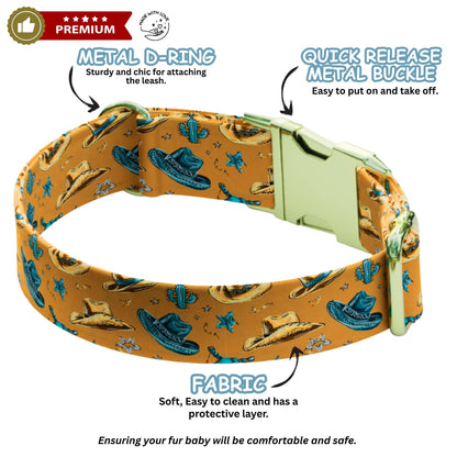 Wild West Cowboy Hat & Cactus Personalized Dog Collar Leash Set Custom Pet ID (OG-509)