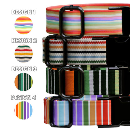 Striped Pattern Personalized Dog Collars & Leash Set, Custom Dog Collar with Name Engraved (OG-512)