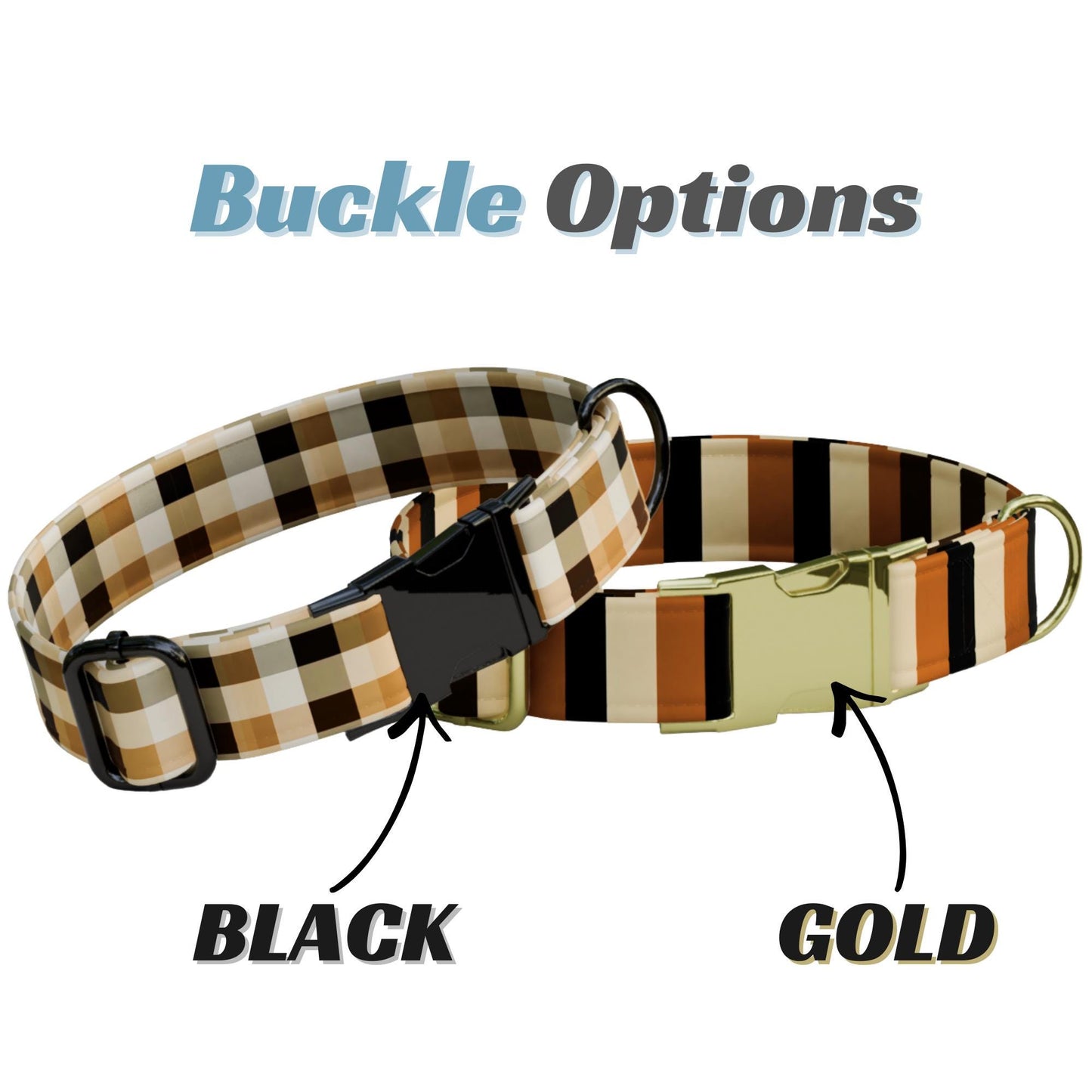 Autumn Plaid Personalized Dog Collar Custom NamePlate Fall Brown Gingham Pet Collar (OG-517)