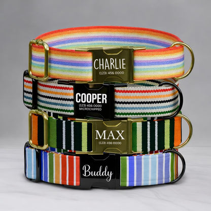 Striped Pattern Personalized Dog Collars & Leash Set, Custom Dog Collar with Name Engraved (OG-512)