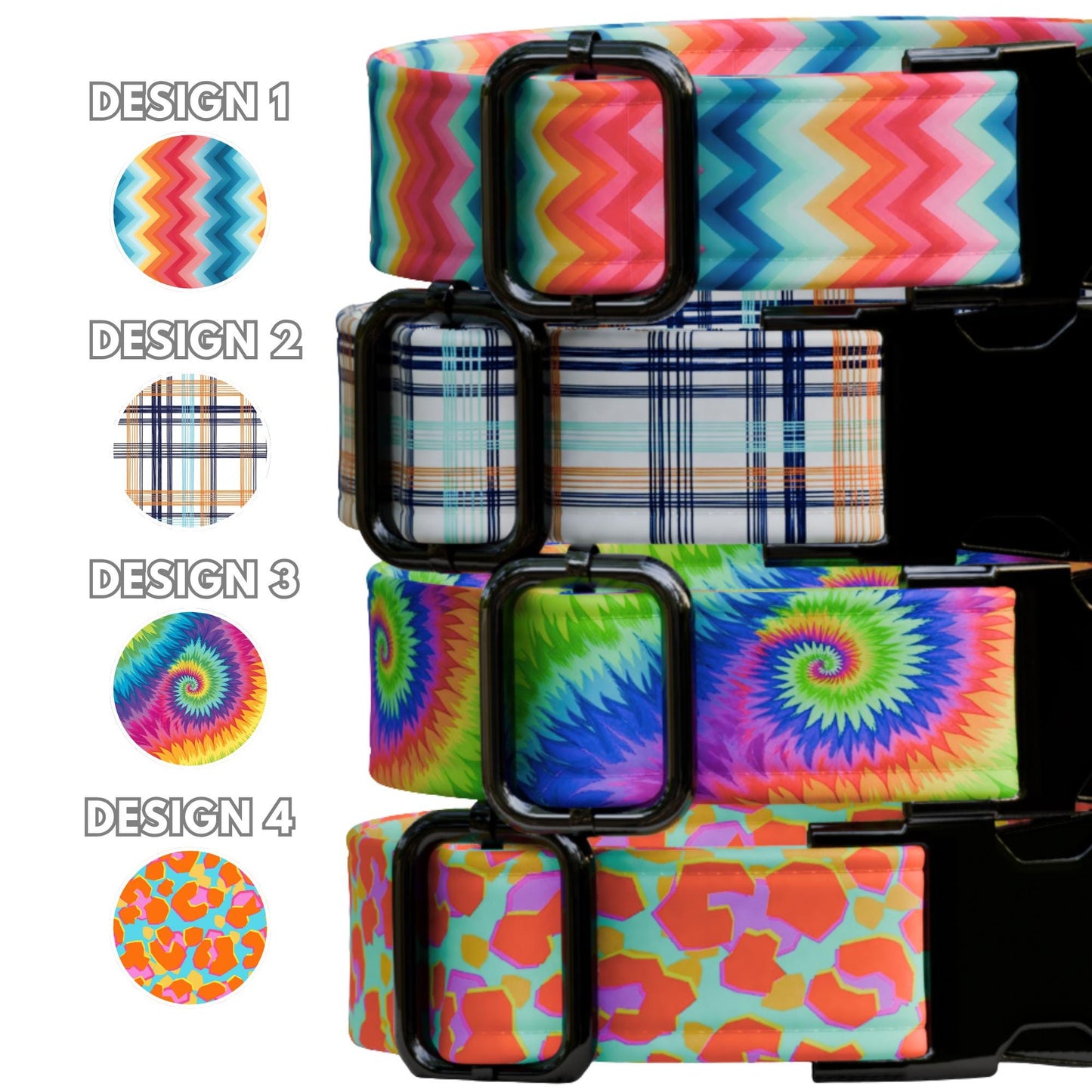 Colorful Chevron Dog Collar Personalized Name Buckle Custom Vibrant Pattern Pet Collar (OG-522)