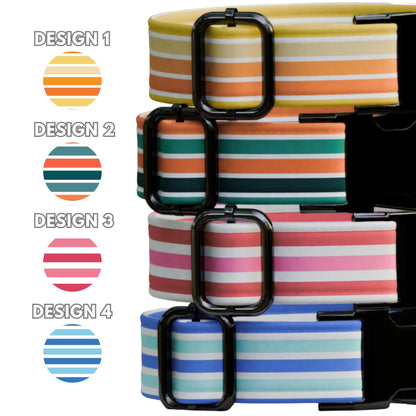 Striped Pattern Personalized Dog Collar Custom Engraved Metal Buckle, Striped Pet Tag (OG-523)