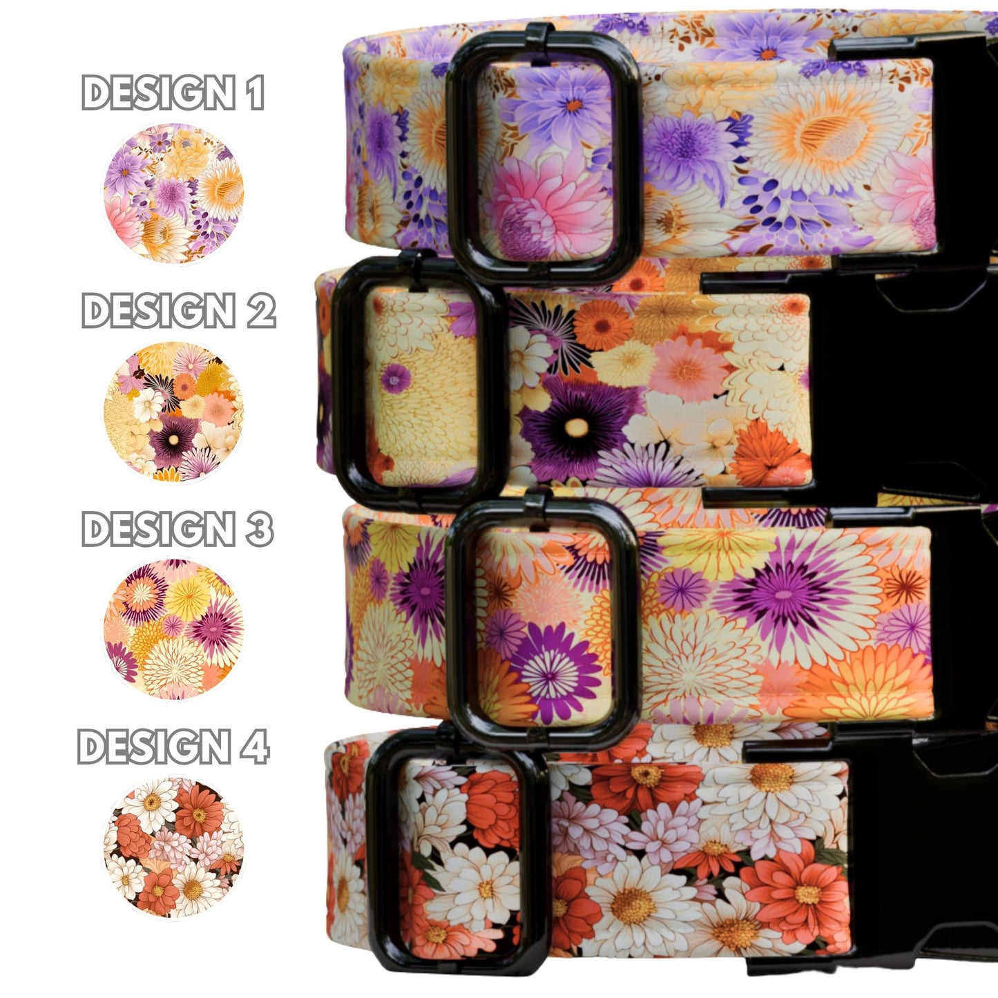 Floral Daisy Personalized Dog Collar Flower Boho Adjustable Collar & Leash Set Pet Gift (OG-524)
