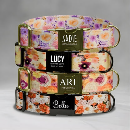 Floral Daisy Personalized Dog Collar Flower Boho Adjustable Collar & Leash Set Pet Gift (OG-524)
