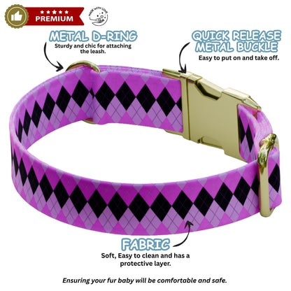 Argyle Personalized Dog Collar Custom Name Diamond Design Argyle Pet ID Tag (OG-528)