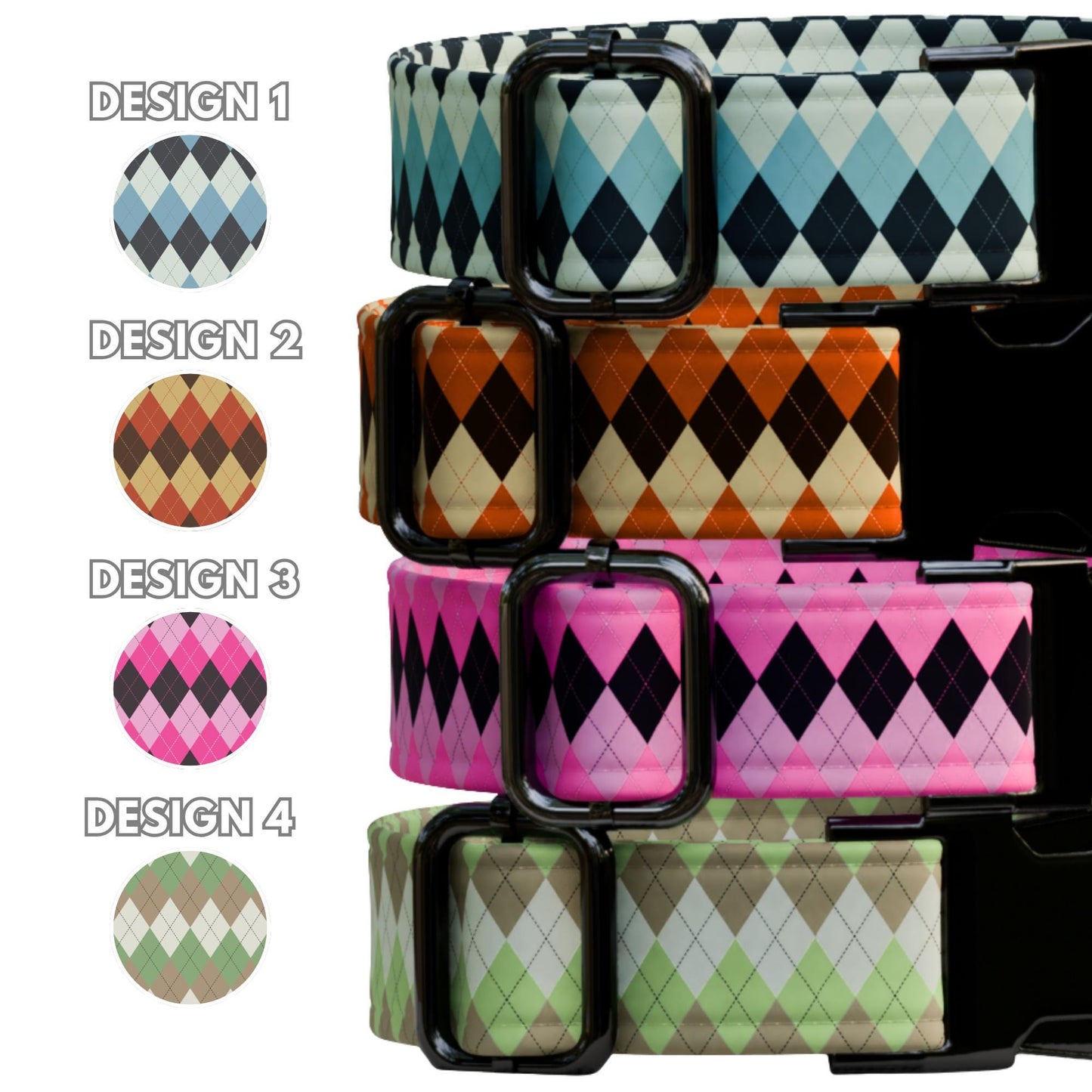 Argyle Personalized Dog Collar Custom Name Diamond Design Argyle Pet ID Tag (OG-528)