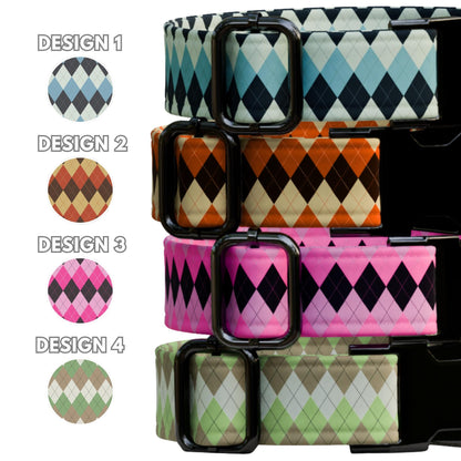 Argyle Personalized Dog Collar Custom Name Diamond Design Argyle Pet ID Tag (OG-528)
