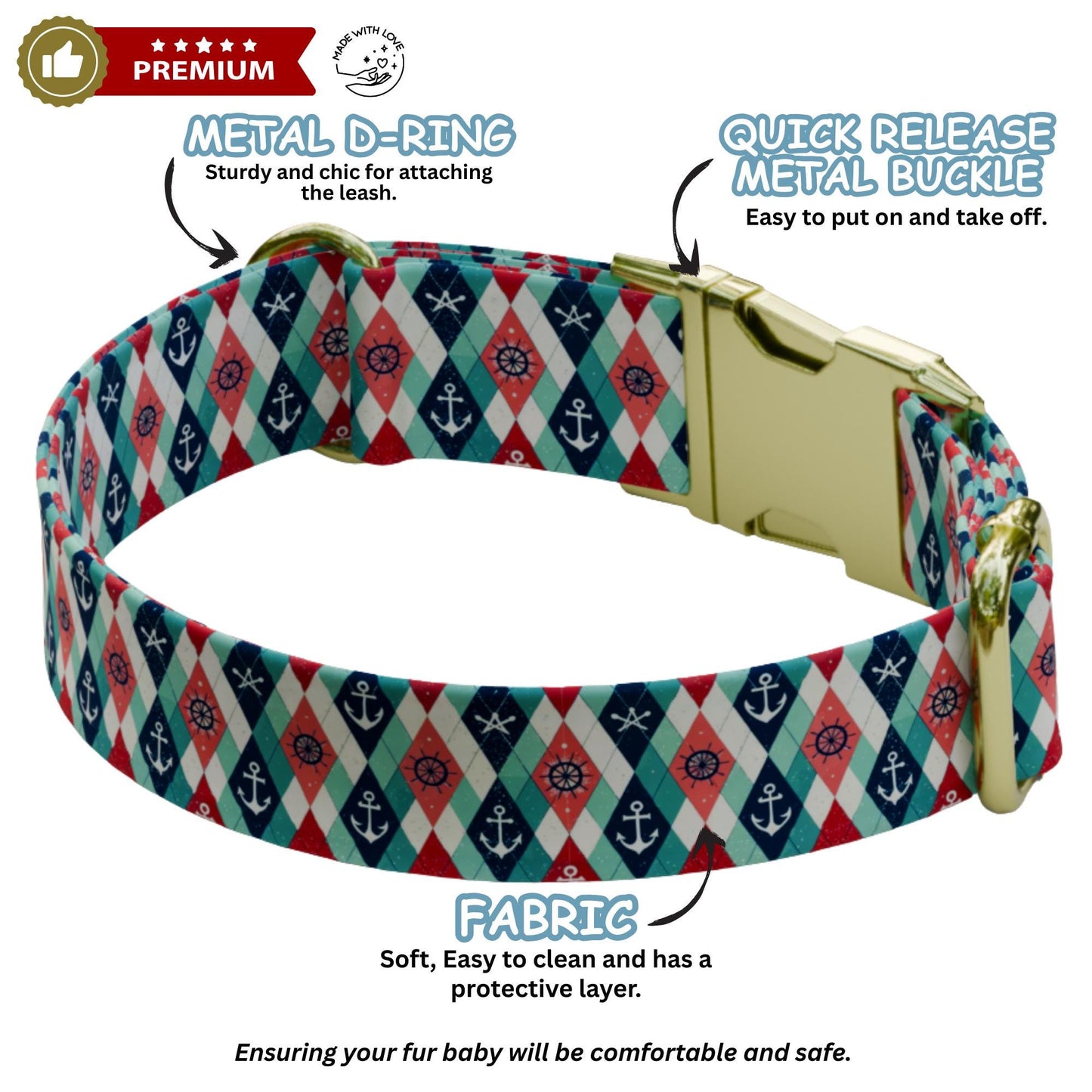 Argyle Personalized Dog Collar Custom Name Diamond Design Argyle Pet ID Tag (OG-529)