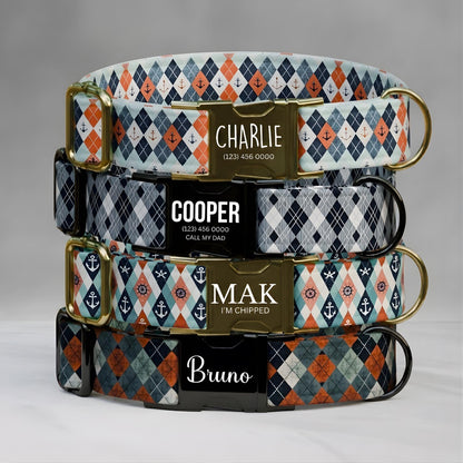 Argyle Personalized Dog Collar Custom Name Diamond Design Argyle Pet ID Tag (OG-529)