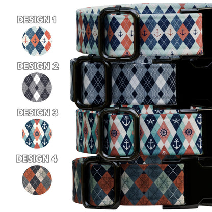 Argyle Personalized Dog Collar Custom Name Diamond Design Argyle Pet ID Tag (OG-529)