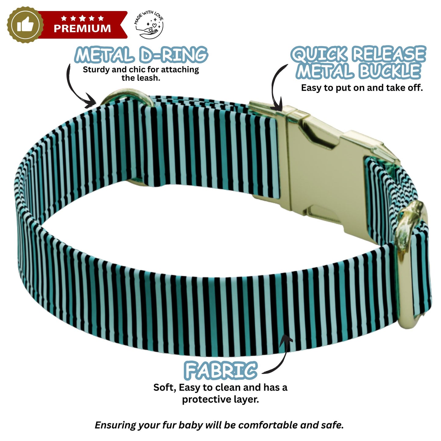 Striped Pattern Personalized Dog Collars & Leash Set