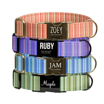 Striped Pattern Personalized Dog Collars & Leash Set, Custom Dog Collar with Name Engraved (OG-533)