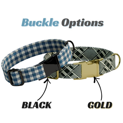 Preppy Plaid Personalized Dog Collar Houndstooth Chic Pup Style Custom Classy Pet Gift (OG-536)