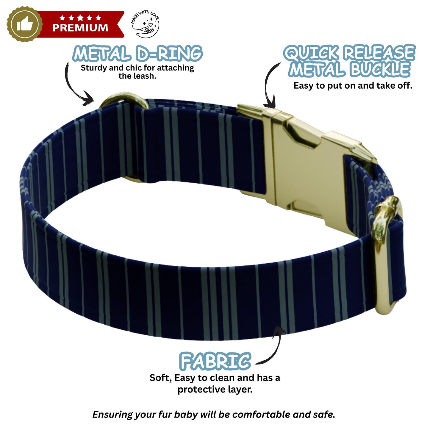 Striped Pattern Personalized Dog Collars & Leash Set, Custom Wizard Pattern Pet ID (OG-539)