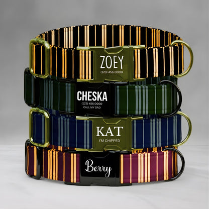 Striped Pattern Personalized Dog Collars & Leash Set, Custom Wizard Pattern Pet ID (OG-539)