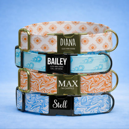 Custom Summer Vibes Dog Collar & Leash Set Personalized Sun Wave Patterns Puppy Collar (OG-554)