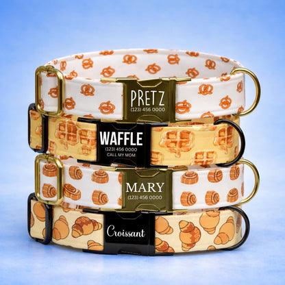 Bread & Pastry Pattern Dog Collar, Personalized Engraved Buckle, Handmade in USA (OG-495)